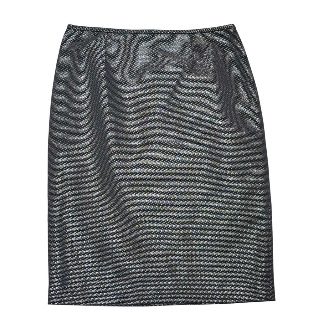 Calvin Klein Metallic Jacquard Straight Pencil Skirt Classic Black Silver 2 New - Picture 3 of 11